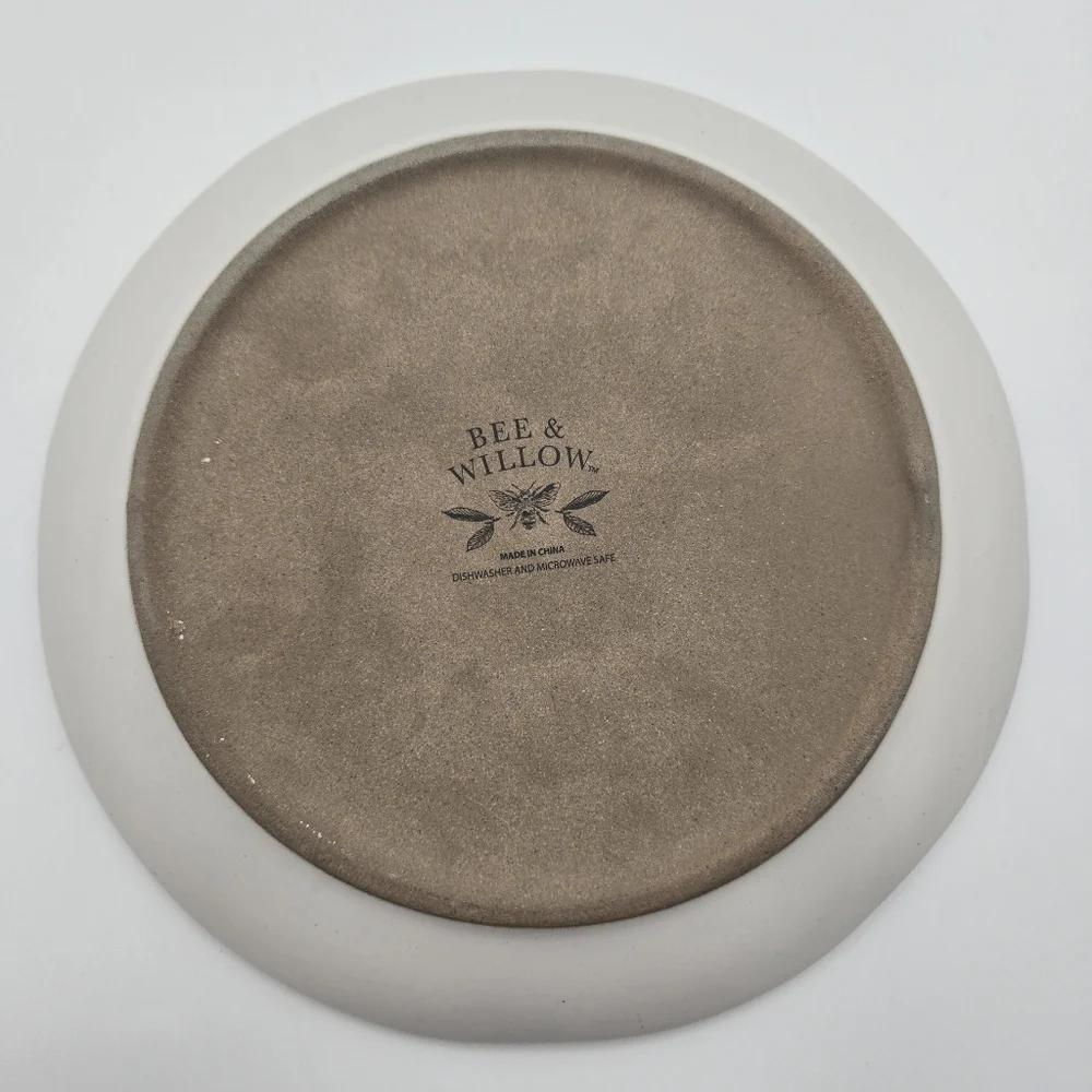 Bee & Willow Set Of 4 White Leaf Print Dessert Appetizer Salad Stoneware Plates